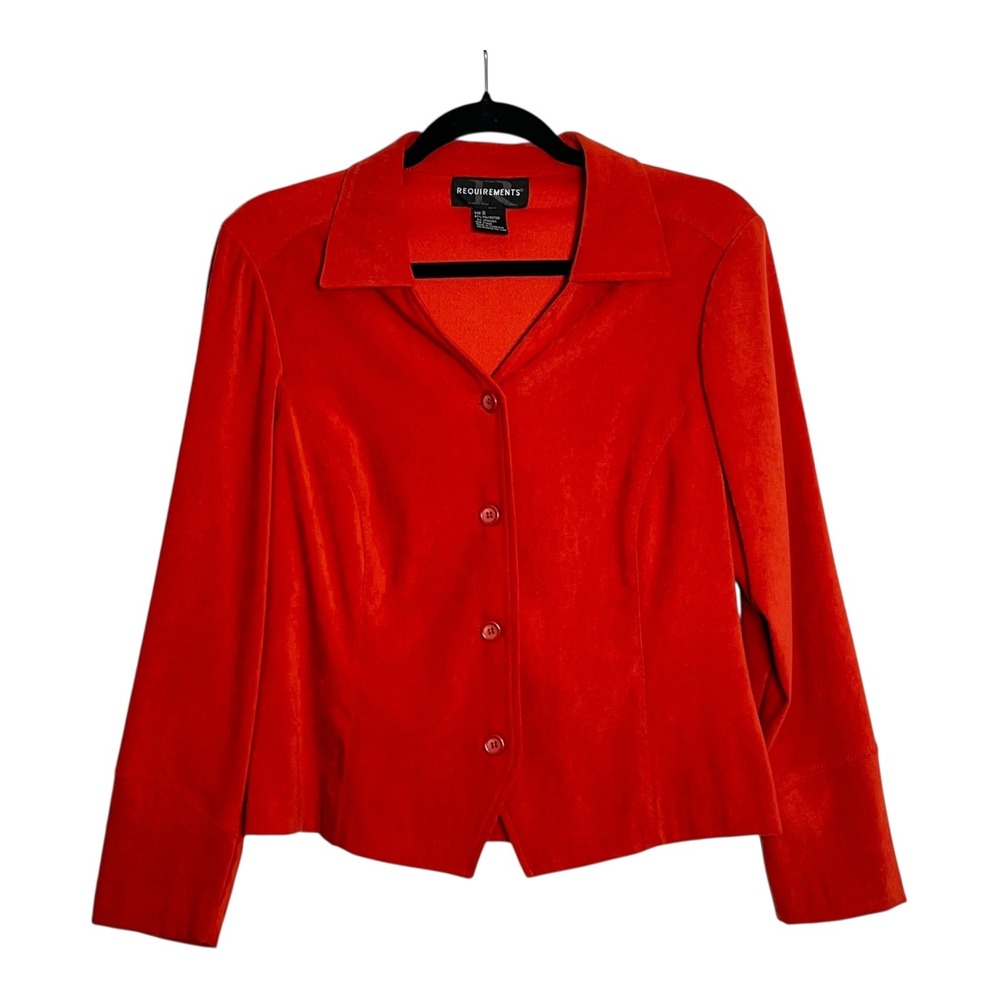 Requirements Womens Orange Red Button Front Collared Jacket Size S‎ Faux Suede